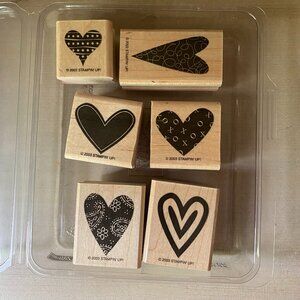 Stampin Up Happy Hearts 6 rubber stamps valentine's paisley love XO polka dot